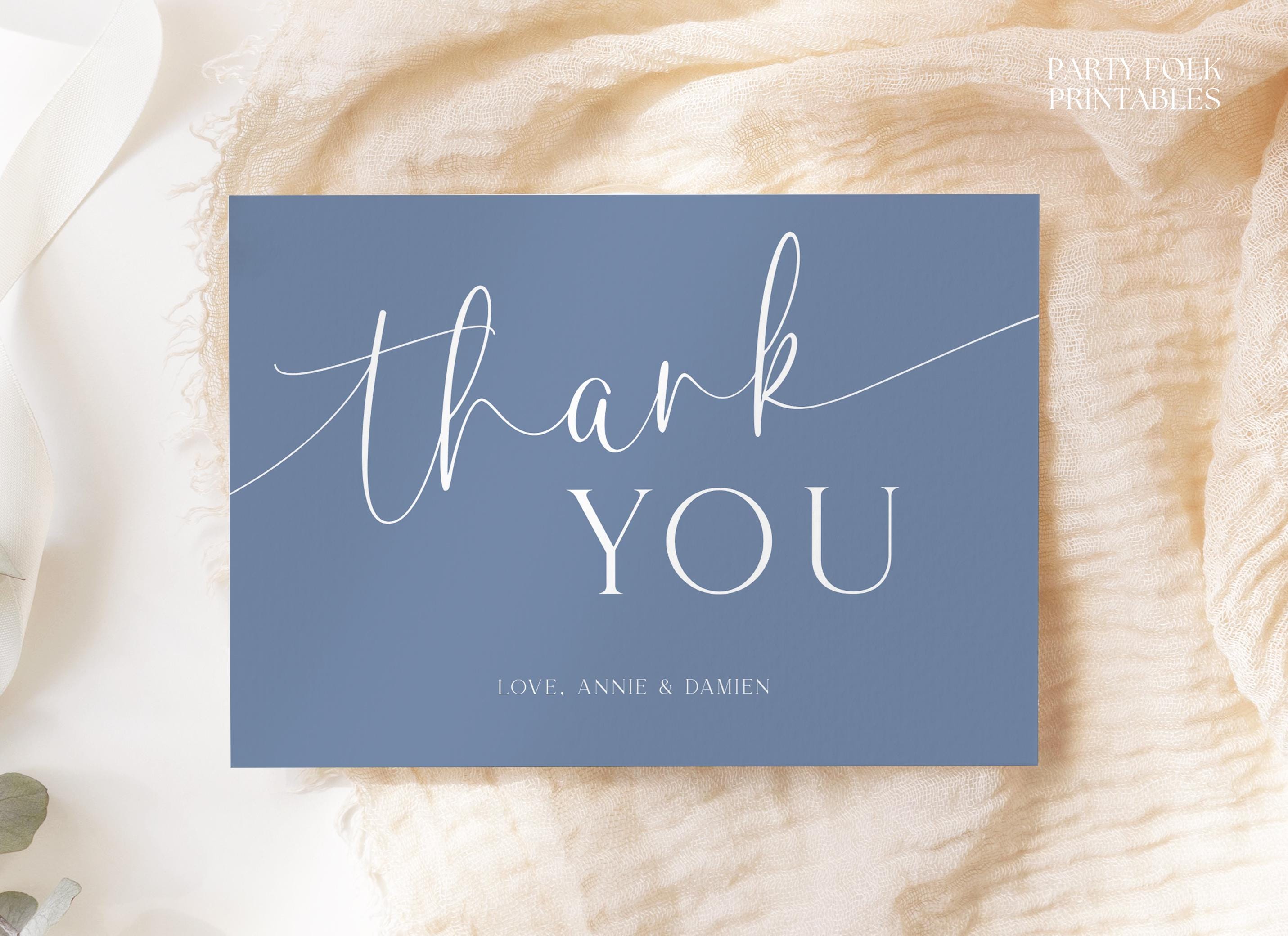 Editable Dusty Blue Baby Shower Thank You Card Template, Modern Instant ...