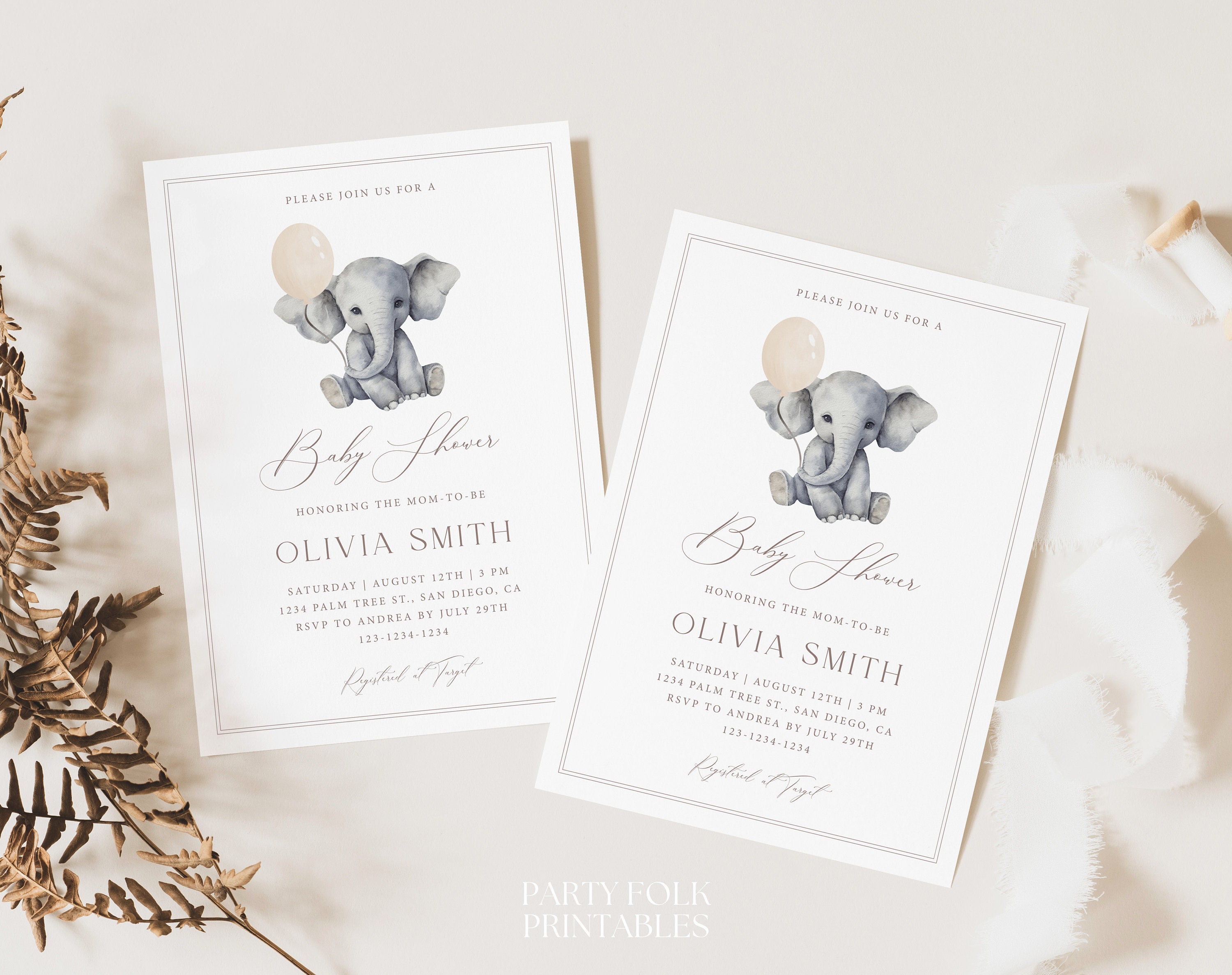 Elephant Balloon Baby Shower Invitation Template, Gender Neutral ...