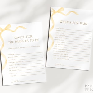 Yellow Bow Wishes For Baby Advice For Parents-to-be, Printable Butter Yellow Baby Shower Advice And Wishes, Gender Neutral Baby Games, S49