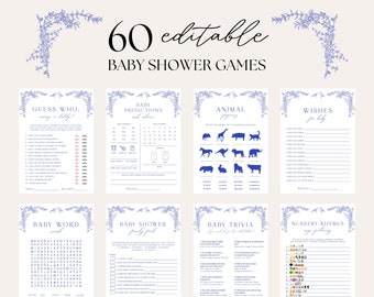 Editable Blue Chinoiserie Baby Shower Game Bundle, Vintage Floral Game Template, Toile Baby Shower Game Pack, Boy Shower Games Bundle, W05