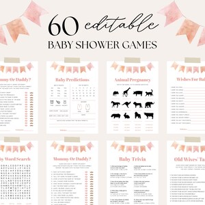 Editable Pink Baby Shower Game Bundle, Girl Baby Shower Game Template, Blush Baby Shower Game, Printable Baby Shower Party Games Pack, S05