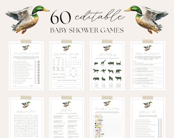 Editable Mallard Duck Baby Shower Game Bundle, Duck Baby Game Template, Minimalist Mallard Baby Shower Game Pack, Gender Neutral Games, W09