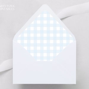 Printable Blue Gingham Envelope Liner, Blue Boy Baby Shower Liner, Instant Blue A7 Baby Shower Envelope Liner, Gingham Envelope Liner, G01