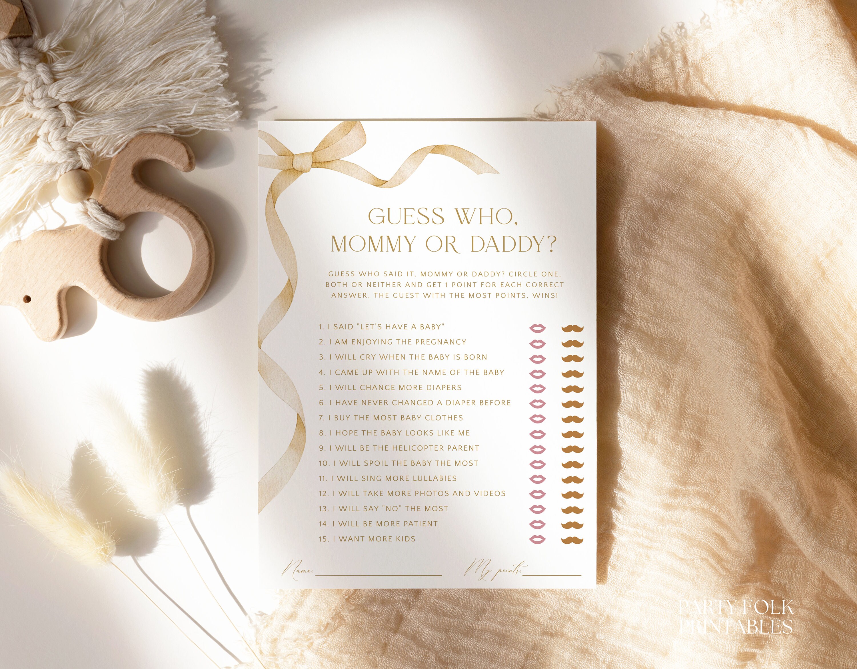Editable Golden Bow Baby Shower Game Bundle, Gold Beige Ribbon Game ...