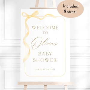 Editable Yellow Bow Baby Shower Welcome Sign Template, Secret Gender Neutral Baby Shower Welcome, Butter Yellow Ribbon Welcome Poster, S49