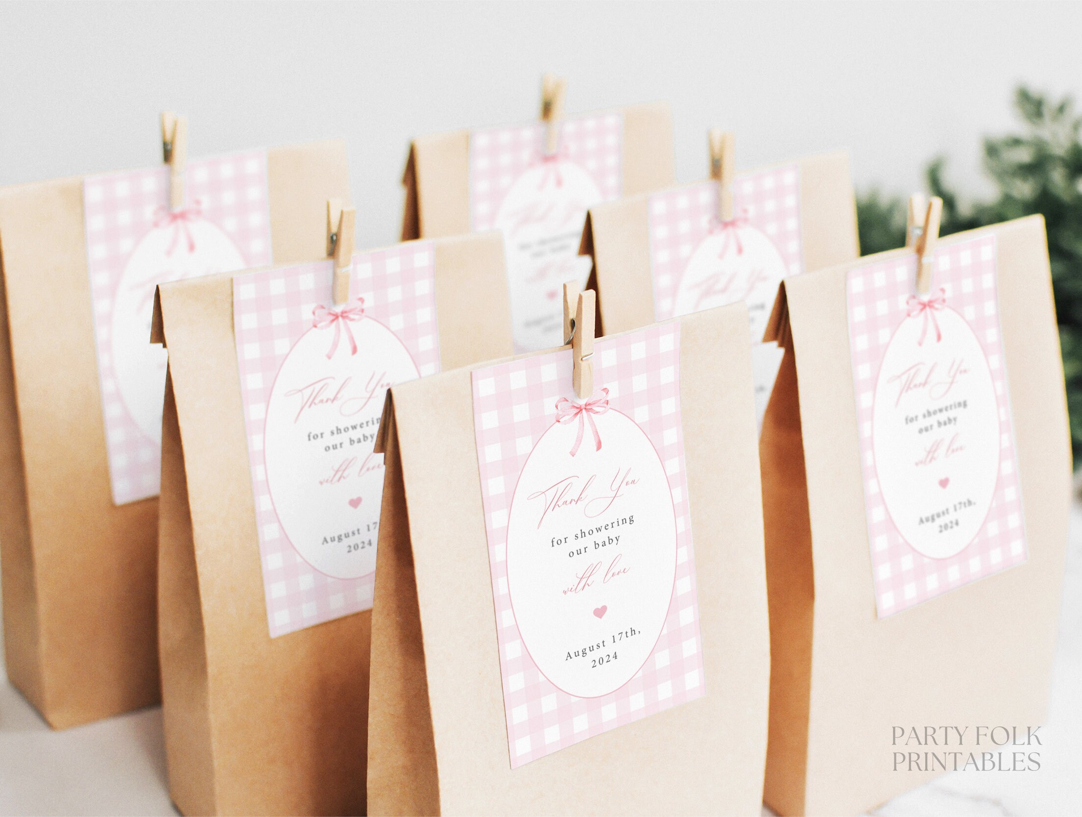 Editable Pink Gingham Preppy Baby Shower Thank You Tag, Printable Girl Baby Shower Favor Tag ...