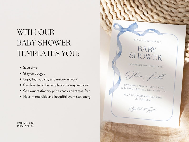 Editable Blue Bow Baby Shower Thank You Tag, Printable Boy Baby Shower ...