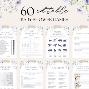 Editable Blue Floral Baby Shower Game Bundle, Baby In Bloom Game Template, Dusty Blue Wildflower Baby Shower Game Pack, Boy Baby Shower, S10