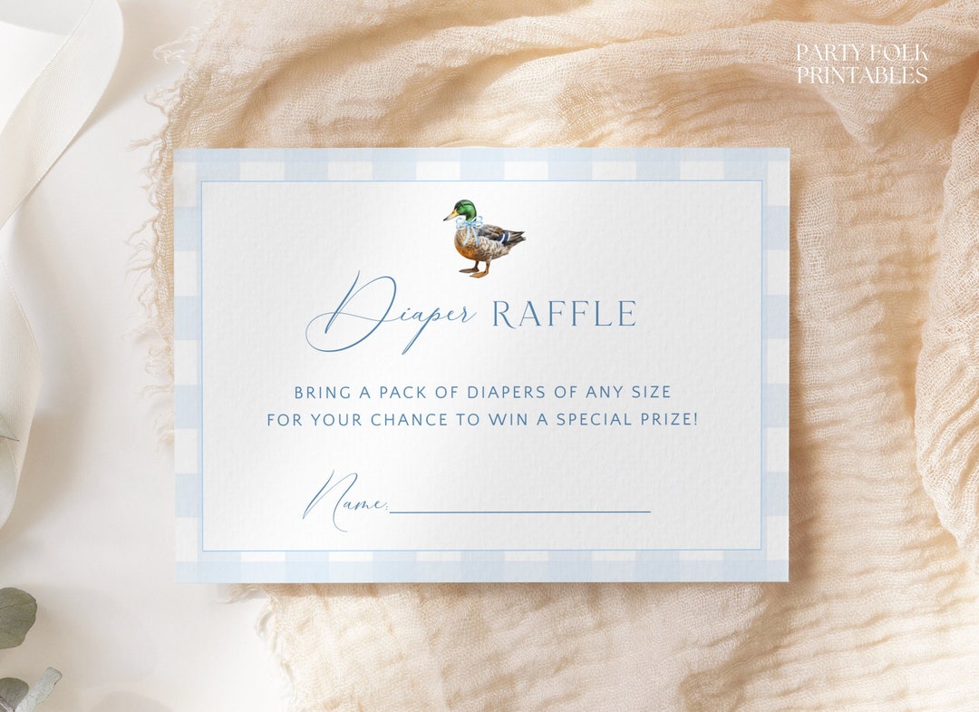 Editable Mallard Duck Baby Shower Diaper Raffle Card Template ...