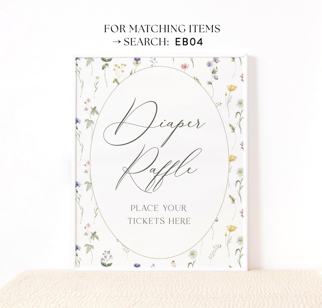Diaper Raffle Sign, Printable Wildflower Diaper Raffle Tickets Table ...