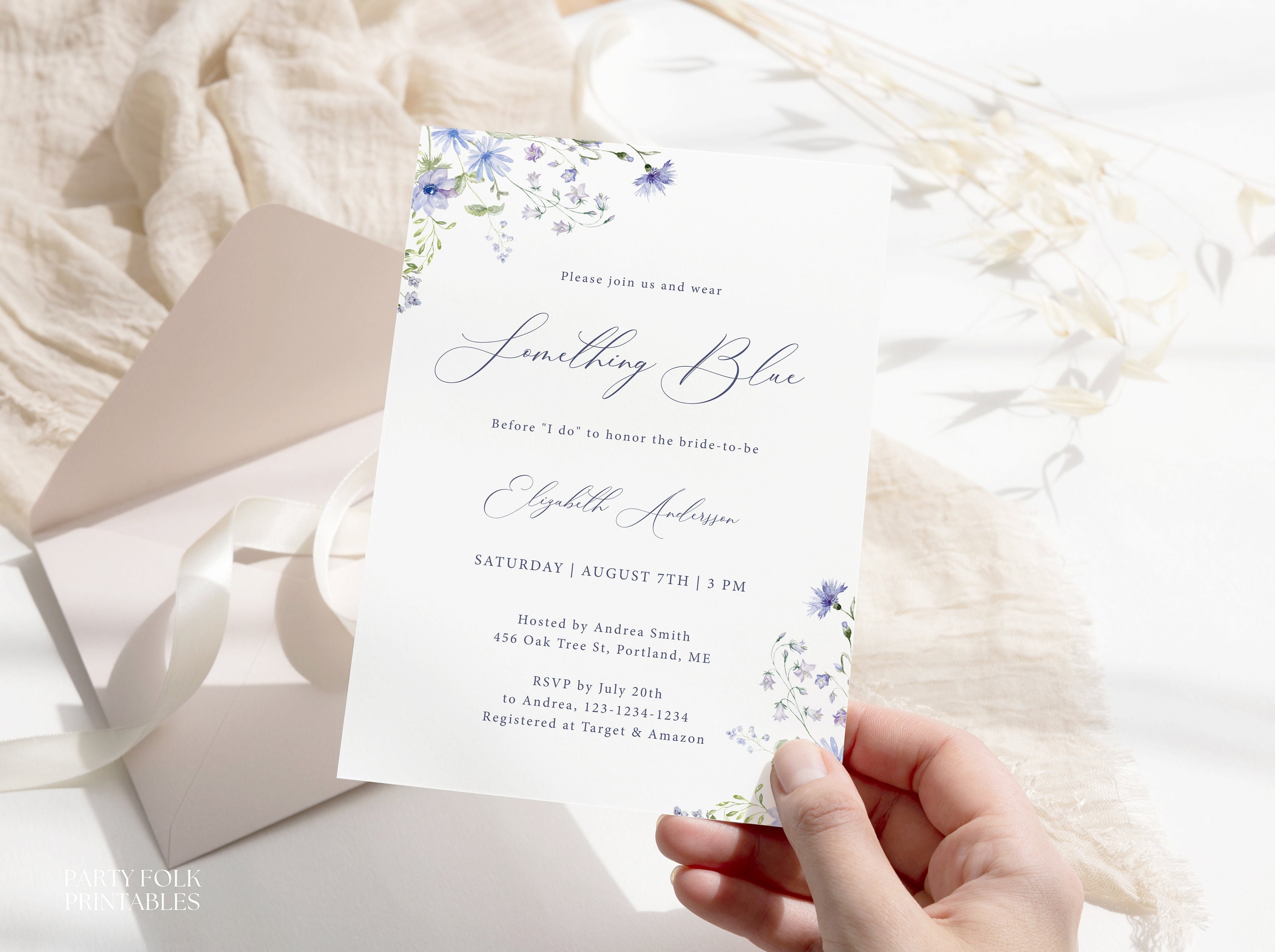 Something Blue Before I do Blue Wildflower Bridal Shower Invitation Template Dusty Blue Floral Invite Garden Wedding Instant