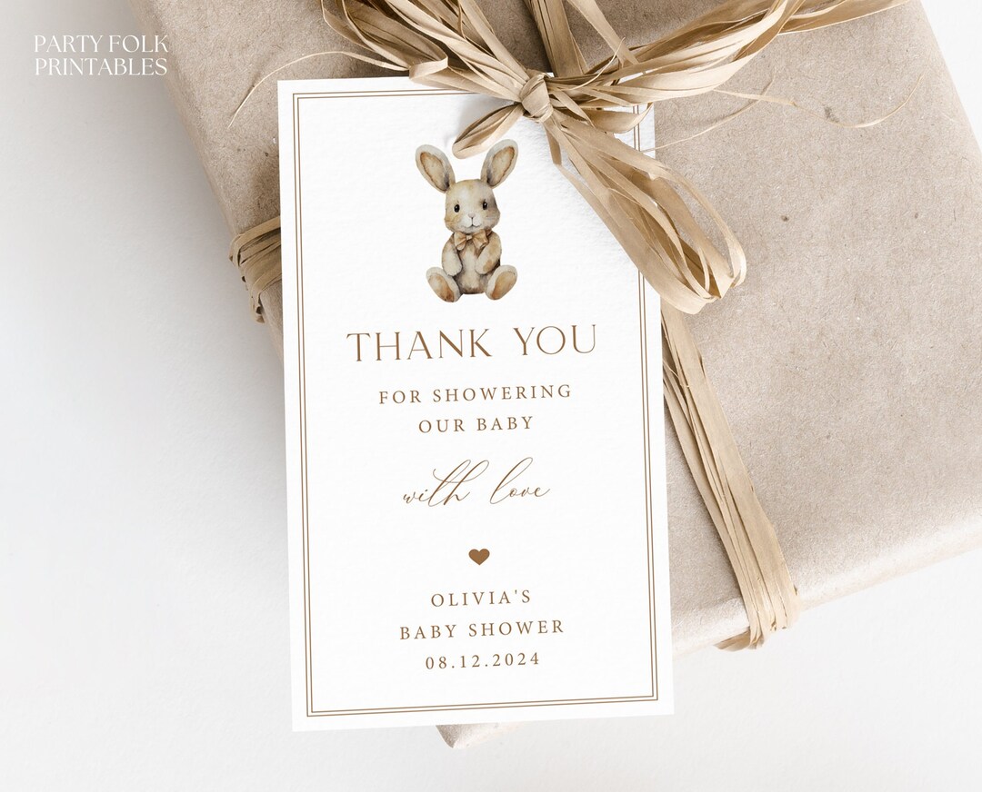 Editable Bunny Baby Shower Thank You Tag, Instant Printable Rabbit Baby ...