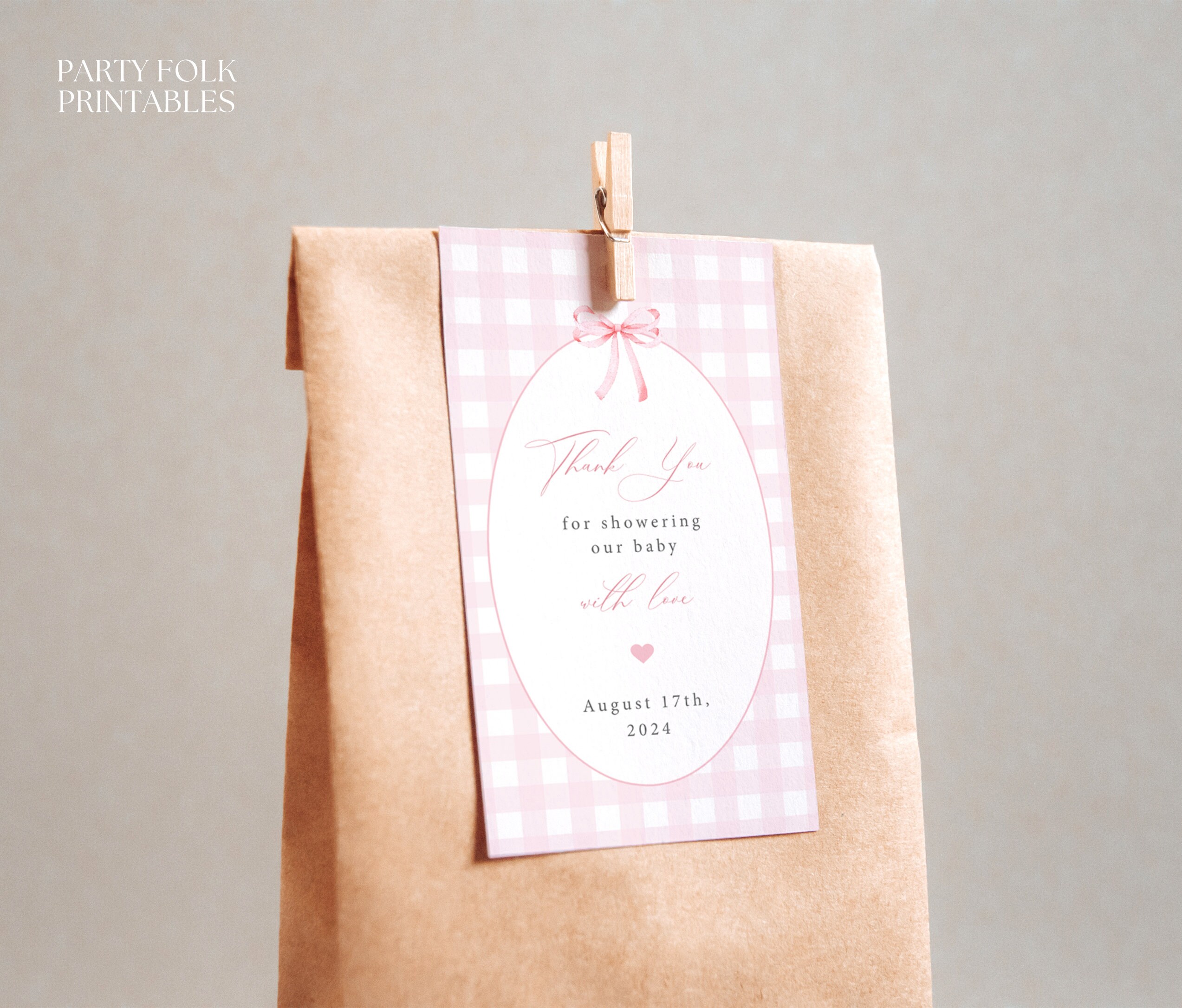 Editable Pink Gingham Preppy Baby Shower Thank You Tag, Printable Girl Baby Shower Favor Tag ...