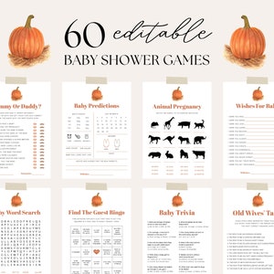 Editable Pumpkin Baby Shower Game Bundle, Minimalist Fall Baby Shower ...