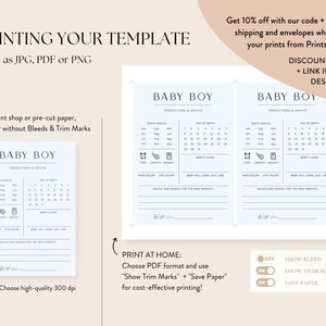 Blue Boy Baby Shower Predictions And Advice Cards, Minimalist Printable Baby Predictions Template, Editable Instant Baby Predictions Game image 7