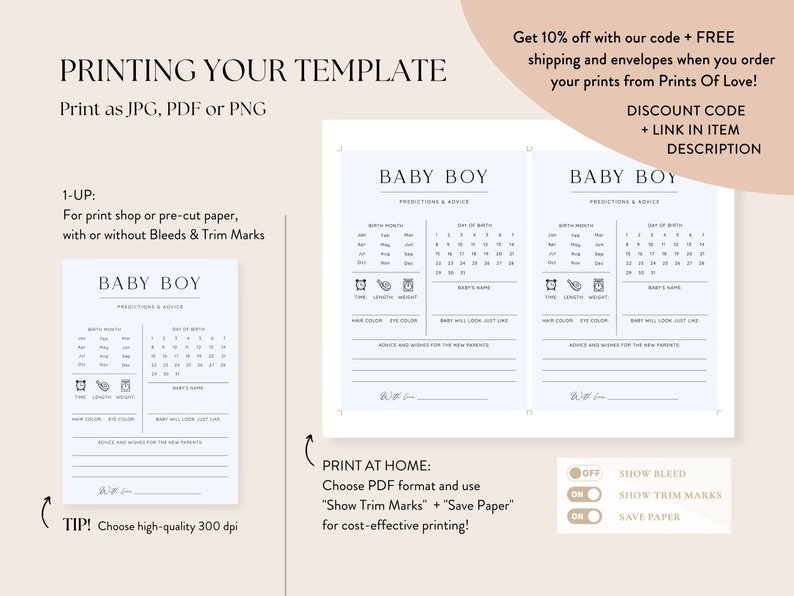 Blue Boy Baby Shower Predictions And Advice Cards, Minimalist Printable Baby Predictions Template, Editable Instant Baby Predictions Game image 7