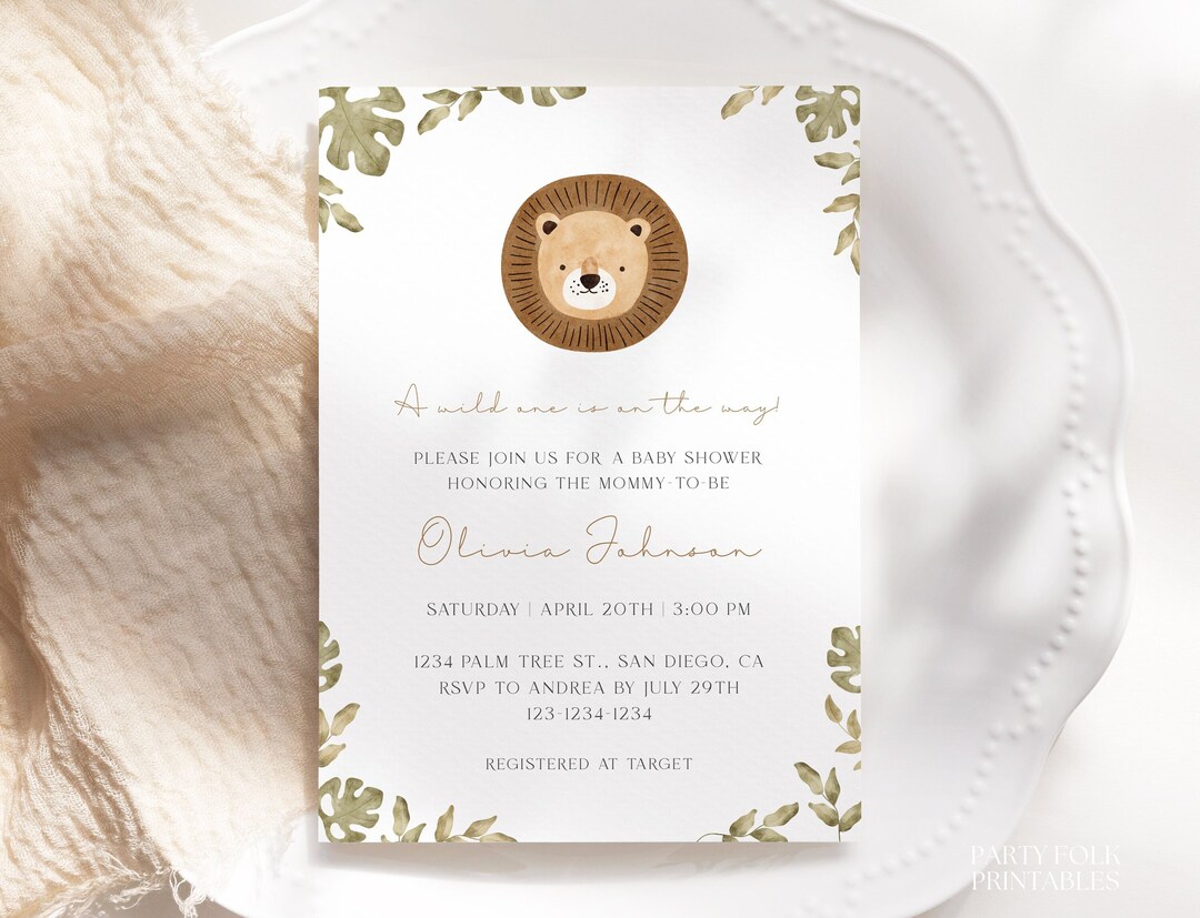 Editable Lion Baby Shower Invitation Template, Boho Minimalist Safari ...