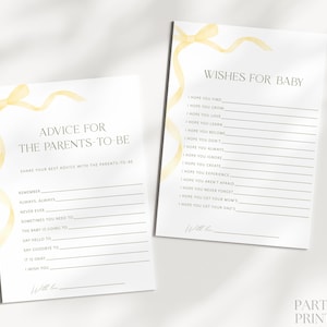 Yellow Bow Wishes For Baby Advice For Parents-to-be, Printable Light Yellow Baby Shower Advice And Wishes, Gender Neutral Baby Games, S45