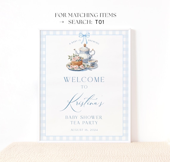 Editable Blue Tea Party Buffet Card Template, Baby Brunch Food