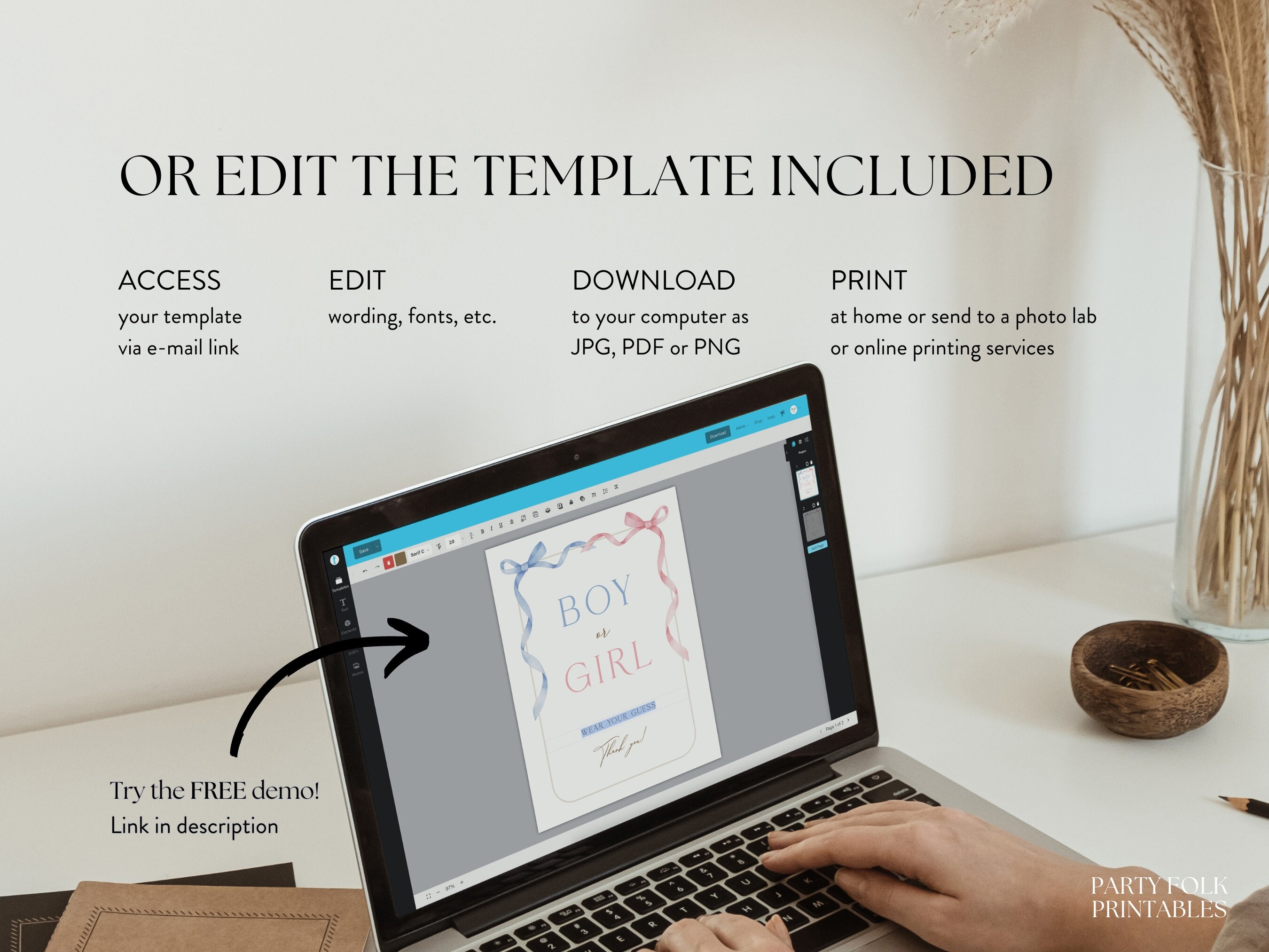 Blue Pink Boy or Girl Gender Reveal Sign, Printable Instant Pink Blue ...