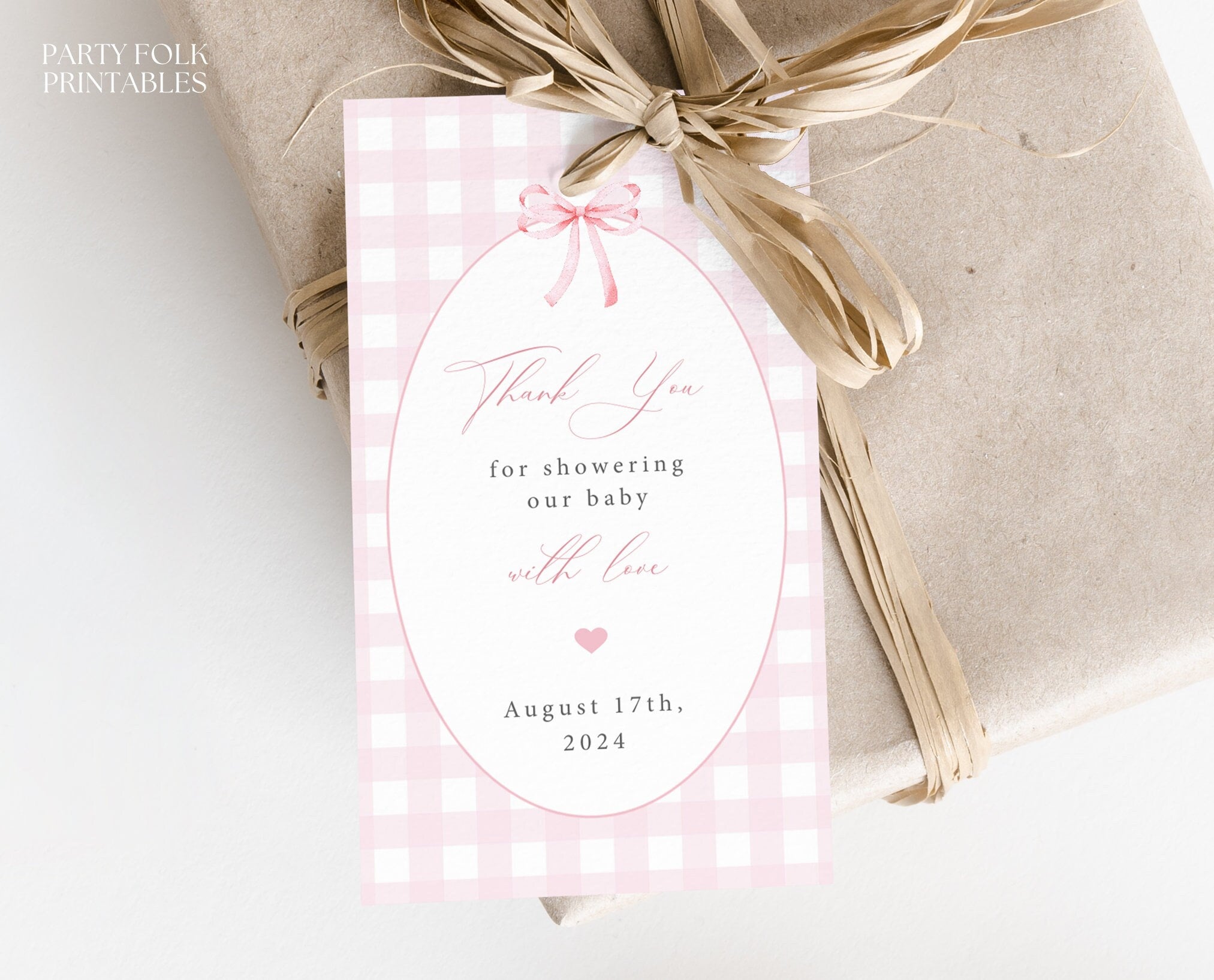 Editable Pink Gingham Preppy Baby Shower Thank You Tag, Printable Girl Baby Shower Favor Tag ...