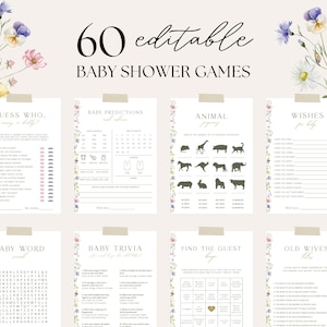 Editable Wildflower Baby Shower Game Bundle, Baby In Bloom Baby Shower Game Template, Floral Baby Shower Game Bundle, Boho Baby Shower, A33