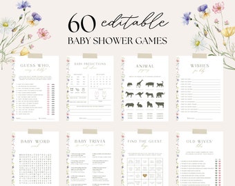 Editable Wildflower Baby Shower Game Bundle, Baby In Bloom Baby Shower Game Template, Floral Baby Shower Game Bundle, Boho Baby Shower, A33