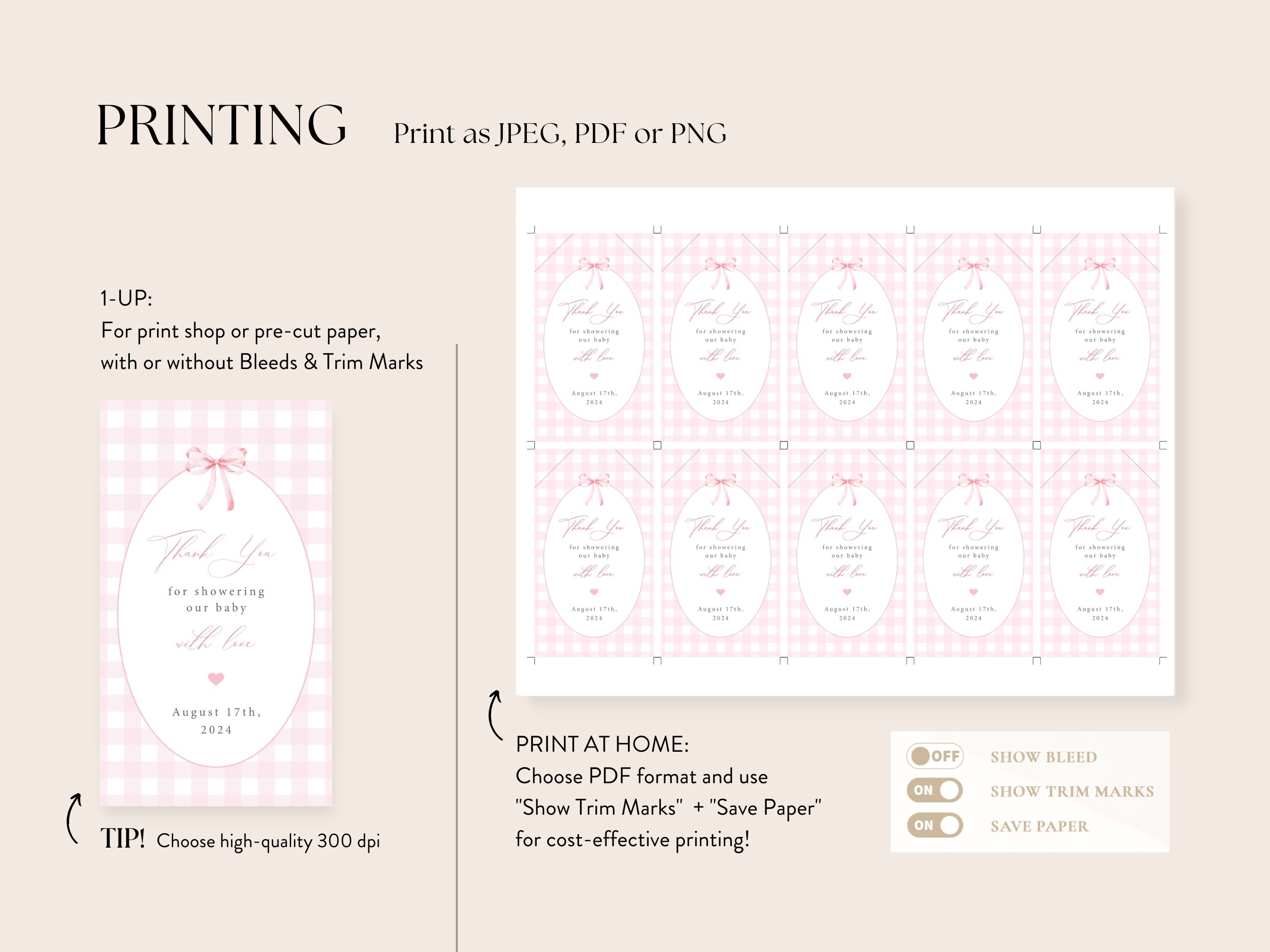 Editable Pink Gingham Preppy Baby Shower Thank You Tag, Printable Girl Baby Shower Favor Tag ...