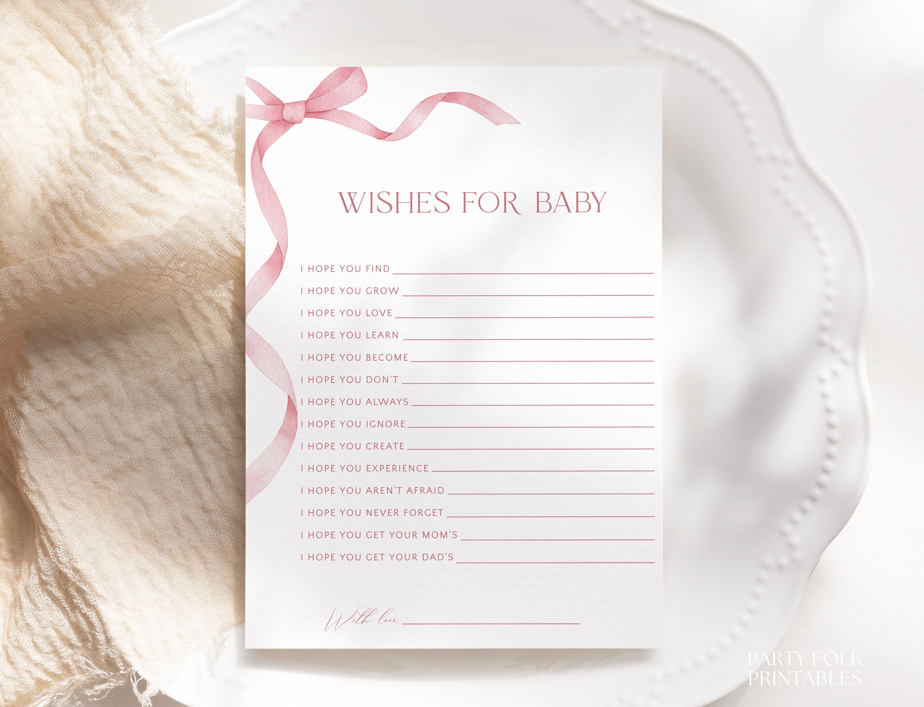 Buy Pink Bow Wishes for Baby Card: Girl Baby Shower Game (printable,  Template) S16 Online in India - Etsy, image size:3000x2297