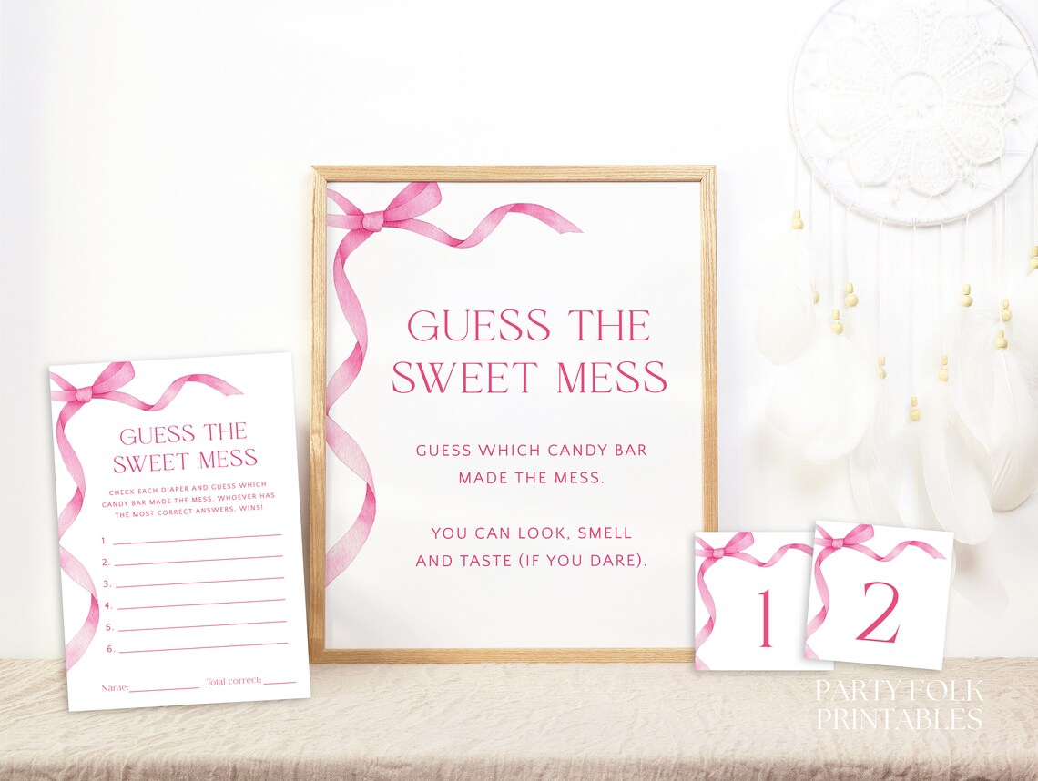 Editable Hot Pink Bow Baby Shower Game Bundle, Pink Ribbon Game ...