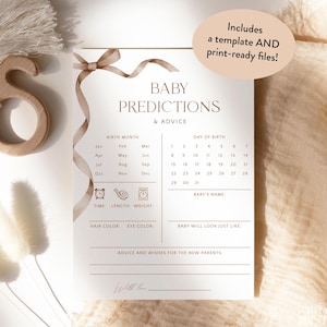 Mocha Brown Bow Baby Shower Predictions And Advice Card, Printable Gender Neutral Boho Baby Shower Predictions, Instant Predictions Game W36
