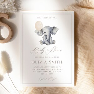 Elephant Balloon Baby Shower Invitation Template, Gender Neutral ...