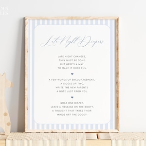 Blue Stripes Late Night Diapers Sign Baby Shower Template, Printable Light Blue Late Night Diapers, Boy Baby Shower Game, Diaper Note, S47