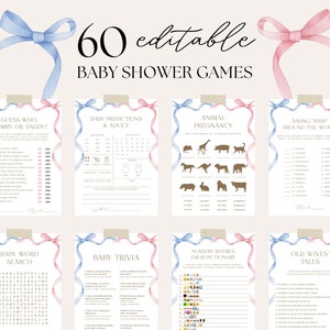 Editable Pink & Blue Bow Baby Shower Game Bundle, He Or She Gender Reveal Game Template, Boy Or Girl Game Pack, Instant Pink Blue Games, W34