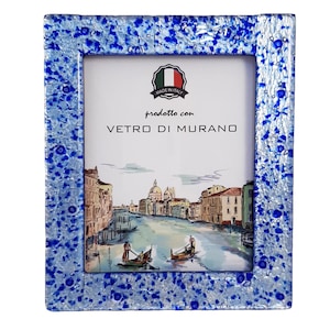 Double Murano Glass Photo Frame Blue with Silver Leaf