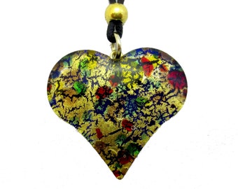 Necklace with heart pendant in Murano glass and 24k gold leaf