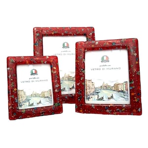 Double Murano Glass Photo Frame Red with Gold Leaf and Murrine