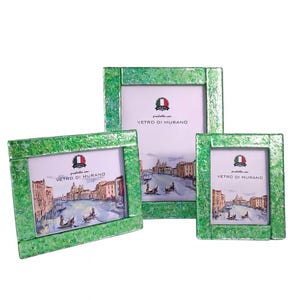 Double Murano Glass Photo Frame Green with Silver Leaf