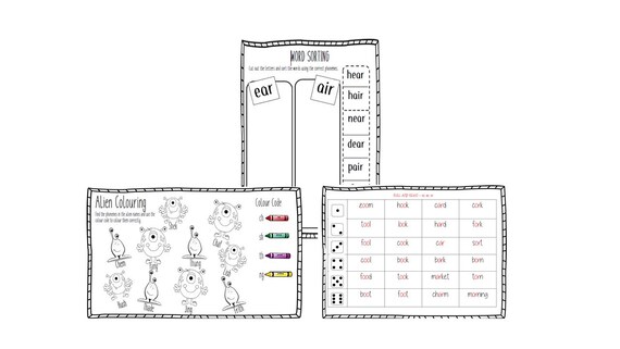 printable phase 3 phonics activities colouring and games pdf etsy