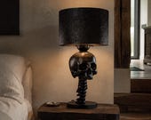 Skull and Spine Table Lamp, Black Anatomical Gothic Sculptural Light