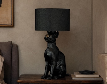 Handmade Sphynx Cat Table Lamp: Gothic Home Decor