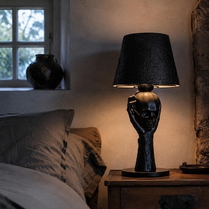 Sculpted Hand and Skull Lamp | Shakespearean Gothic Light | Macabre Decor