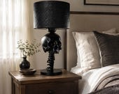 Skull and Spine Table Lamp, Black Anatomical Gothic Sculptural Light