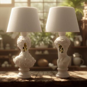 Table lamp, His and Hers, Decorative lamp, Bedside table light, Skull lamp, Home decor, Modern shade, Goth decor- White David and Venus lamp