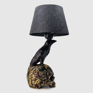 Skull Raven Table Lamp: Gothic Home Decor