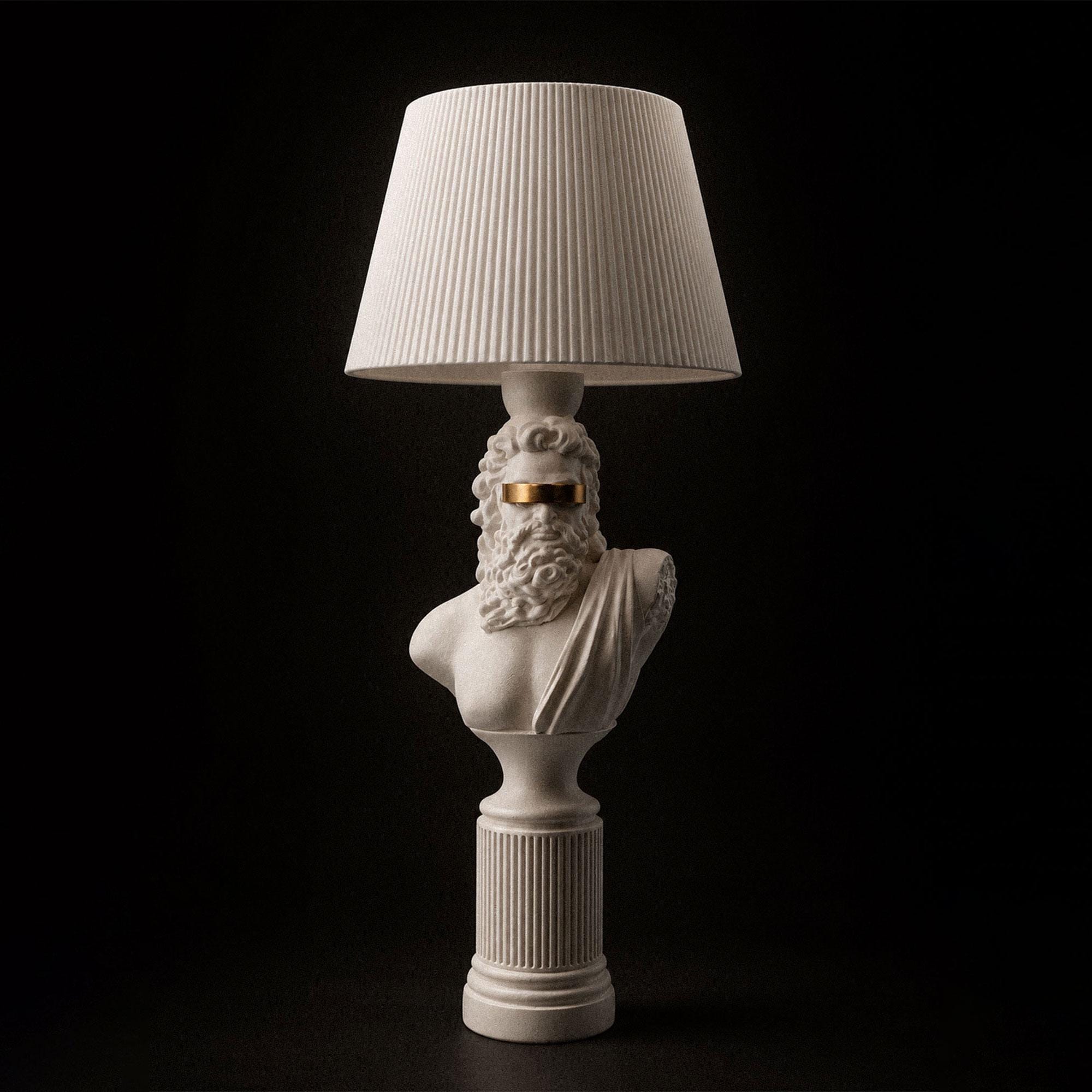 ヴィンテージランプ Lighting sculpture eye Blind Zeus Sculptural Light, White Greek Bust Light, Gold