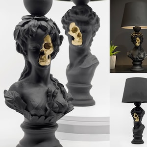 Table lamp, His and Hers, Decorative lamp, Bedside table light, Skull lamp, Home decor, Modern shade, Goth decor- David and Venus lamp