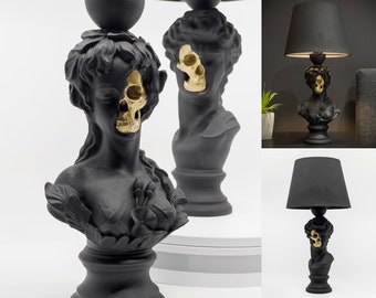 Lampe de table, pour elle et lui, lampe décorative, lampe de chevet, lampe tête de mort, décoration d'intérieur, abat-jour moderne, décoration gothique - lampe David et Vénus