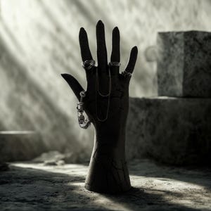 Portagioielli, Portaanello da mano, Espositore per gioielli, Espositore nero scintillante, Portagioielli da mano / Cielo notturno