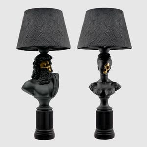 Table lamp, His and Hers, Decorative lamp, Bedside table light, Skull lamp, Greek statue, Home Decor, Modern lamp, Goth decor- Skull face